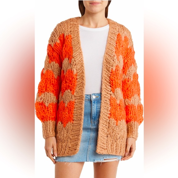 THE CASHMERE PROJECT Hand Knit Chevron Open Front Chunky Sweater Cardigan - Picture 7 of 7